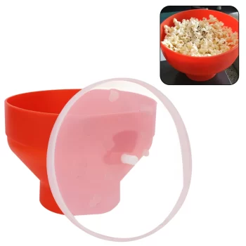 Microwave Popcorn Bowl Bucket, Silicone DIY Red Popcorn Maker with Lid, Collapsible Microwavable Bowl - Hot Air Popper - No Oil Required 1