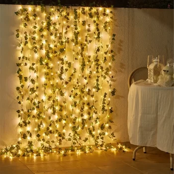 Flower Green Leaf String Lights 2M-10M, Garland Fake Plants Artificial Ivy Vine Fairy Light Wedding Party Decoration Christmas Home Room Wall Plant 3