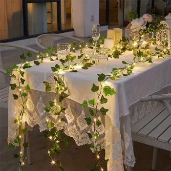 Flower Green Leaf String Lights 2M-10M, Garland Fake Plants Artificial Ivy Vine Fairy Light Wedding Party Decoration Christmas Home Room Wall Plant 2