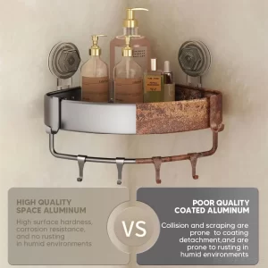 Suction Cup Aluminum Shower Shelf For Bathroom, Removable Shelves for Inside Shower, Bathroom Accessories, Shower Caddy Suction Cup, Wall corner shelf without drilling 2