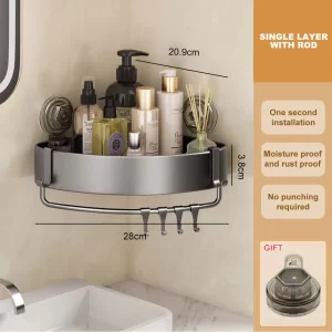 Suction Cup Aluminum Shower Shelf For Bathroom, Removable Shelves for Inside Shower, Bathroom Accessories, Shower Caddy Suction Cup, Wall corner shelf without drilling 7